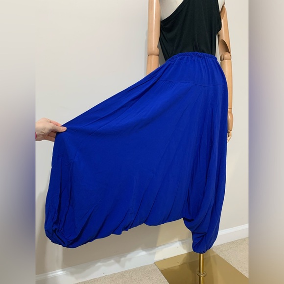 Royal Blue Triangles Hobo Embroidered Low Harem Baggy Pants - Picture 3 of 17